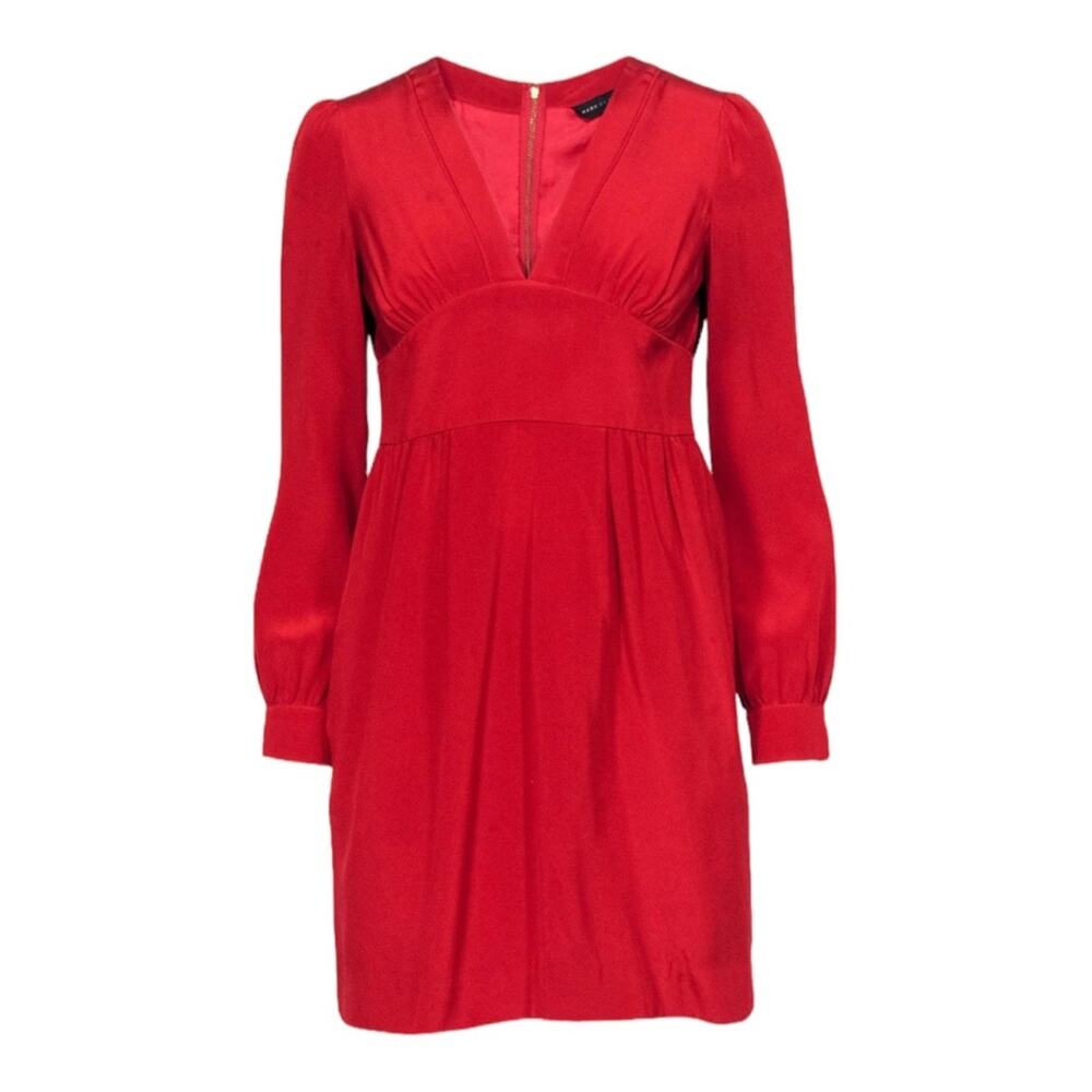 Marc by Marc Jacobs - Red Long Sleeve V-Neck Sheath Dress Sz 6 100% silk